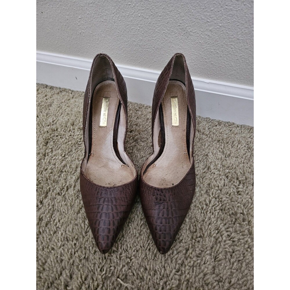 Louise et Cie Womens Brown Croc Embossed Leather Pointed Toe Heel Pumps 6M 36